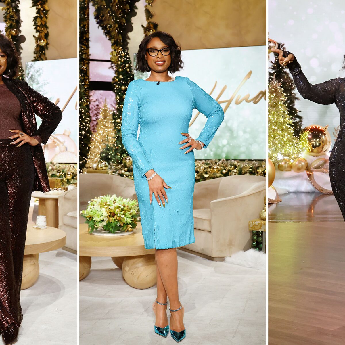jennifer hudson blue dress What JHud Wore on the Show This Week: Celebrating the Holidays with Sparkles Shoe Size:16 reverting-eofy-25 Black Ruffle Vneck Mini